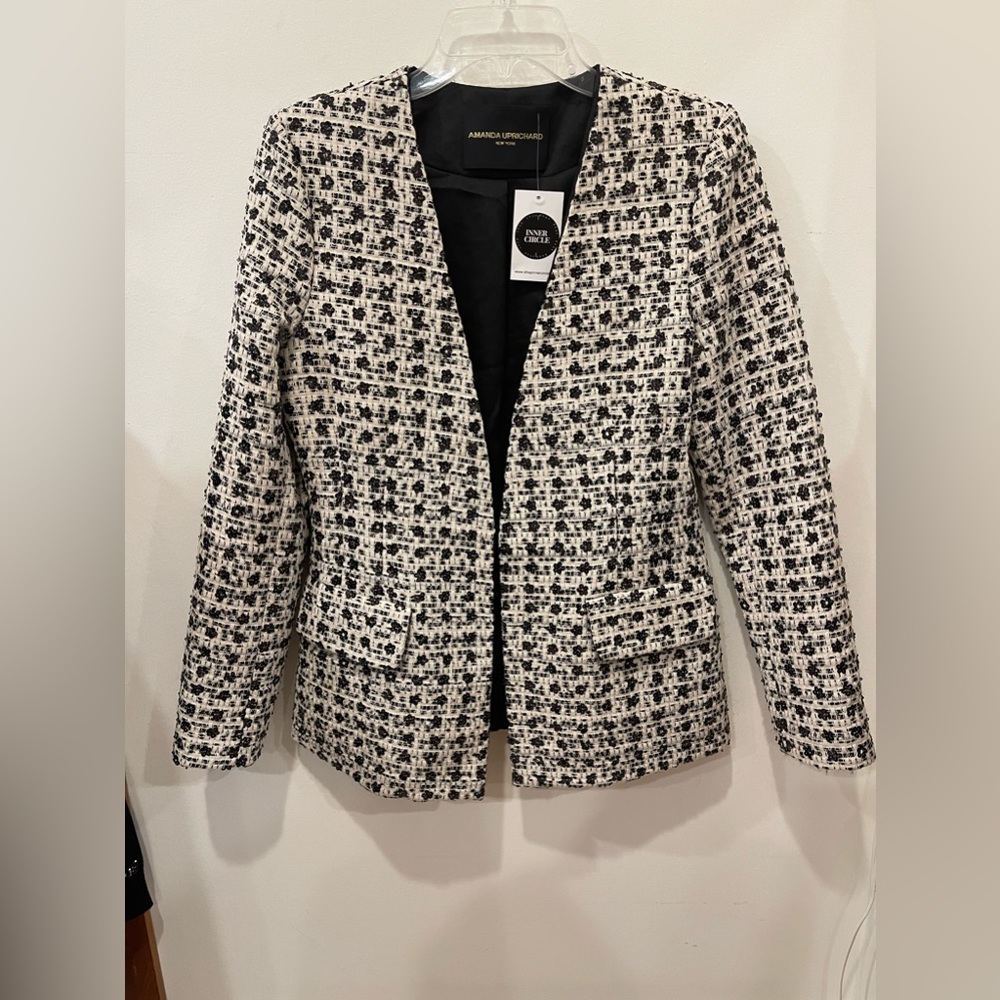 Sequins trim jacquard jacket and skirt set